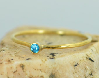 Tiny Blue Zircon Ring, Solid Gold Ring, Dainty Ring, Dainty Zircon, Mother's Ring, Stacking Ring, Tiny Gold Ring, Minimal Zircon, Alari