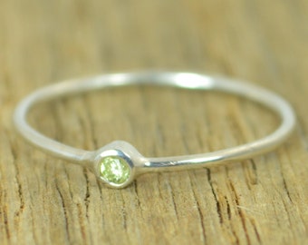 Tiny Peridot Ring, Peridot Ring, Tiny Silver Ring, Stacking Ring, August Birthstone, Sterling Ring, Dainty Ring, Stacking Ring, August Ring