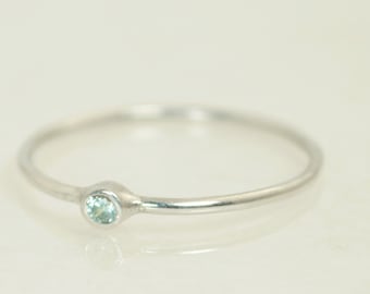 Tiny Aquamarine Ring, Solid White Gold Aquamarine Stacking Ring, Solid Gold Aquamarine Ring, Mothers Ring, March Birthstone, Aquamarine Ring