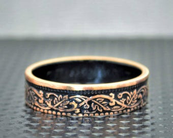 Black Wreath Coin Ring, India-British Coin, Black Ring, Coin Ring, Bronze Ring,Unique BoHo Ring,Dainty Ring,Womens Coin Ring,8th anniversary