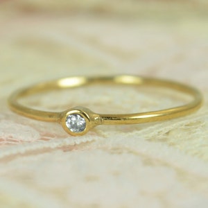 Tiny Diamond Ring Set, Solid 14k Gold Wedding Set, Diamond Stacking Ring, Solid Gold Diamond Ring, April Birthstone, Bridal Set, Diamond