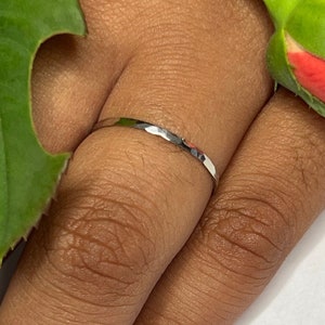 Solid White Gold Stacking Ring 10k, 14k, or 18k Real Gold, Dainty, Rustic & Unique, Thin, Minimalist and Lightweight image 2