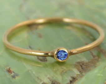 Tiny Sapphire Ring, Sapphire Stacking Ring, Solid 14k Rose Gold Sapphire Ring, Sapphire Mothers Ring, September Birthstone, Sapphire Ring