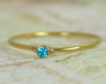 Tiny Blue Topaz Ring Set, Solid 14k Gold Wedding Set, Stacking Ring, Solid 14k Gold Ring, December Birthstone, Bridal Set, Blue Topaz Ring