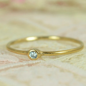 Tiny Aquamarine Ring Set, Solid 14k Gold Wedding Set, Aquamarine Stacking Ring, Solid Gold Aquamarine Ring, March Birthstone, Bridal Set image 1