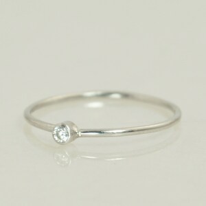 Tiny CZ Diamond Ring, White Gold Diamond Stacking Ring, Solid White Gold Diamond Ring, Diamond Mothers Ring, April Birthstone, Diamond Ring image 1