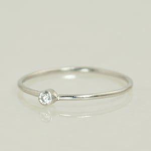 Tiny CZ Diamond Ring, White Gold Diamond Stacking Ring, Solid White Gold Diamond Ring, Diamond Mothers Ring, April Birthstone, Diamond Ring image 1