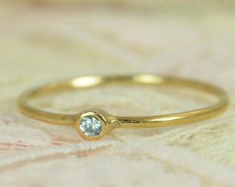 Tiny Aquamarine Ring Set, Solid 14k Gold Wedding Set, Aquamarine Stacking Ring, Solid Gold Aquamarine Ring, March Birthstone, Bridal Set