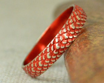 Red Dragon Scale Ring, Sterling Ring, Red Snake Scale Ring, Red Dragon Ring, Red Snake Ring, Red Snake Skin Ring, Silver band BOHO