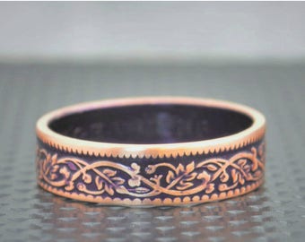 Purple Wreath Coin Ring, India-British Coin,Purple Ring, Coin Ring,Bronze Ring,Unique BoHo Ring,Dainty Ring,Womens Coin Ring,8th Anniversary