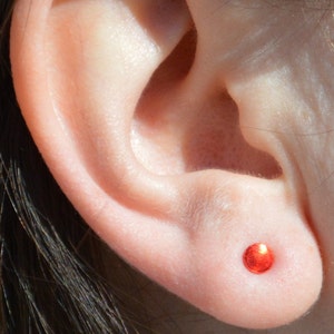 Red Circle Earrings, Sterling Silver Earrings, Silver Stud Earrings, Simple Silver Earrings, Red Earrings, Nano Ceramic Earring image 1
