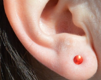 Red Circle Earrings, Sterling Silver Earrings, Silver Stud Earrings, Simple Silver Earrings, Red Earrings, Nano Ceramic Earring