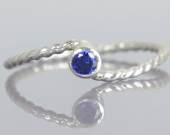 Wave Ring, Silver Wave Ring, Sapphire Mothers Ring, September Birthstone Ring, Silver Twist Ring, Unique Mother's Ring, Sapphire Ring