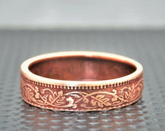 Dusky Rose Wreath Coin Ring,India-British Coin,Rose Ring,Coin Ring,Bronze Ring,Unique BoHo Ring,Dainty Ring,Womens Coin Ring,8th Anniversary