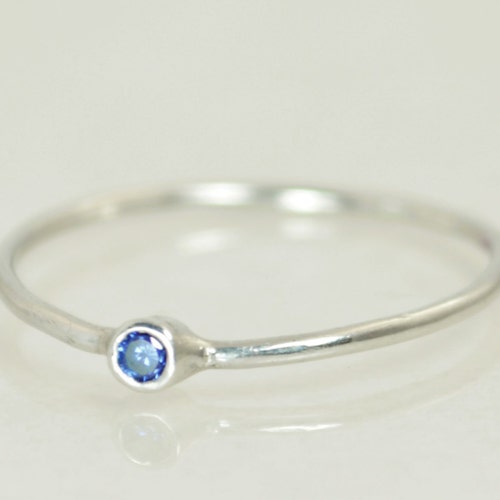 Tiny Sapphire Ring Sapphire Stacking Ring White Gold - Etsy