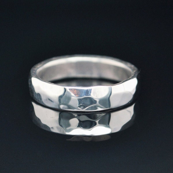 5mm Wide Solid Sterling Silver Hammered Wedding Band, Wide .925 Sterling Silver Ring, Rustic Wedding Ring, Heavy Silver Ring, Free Engraving