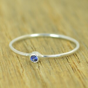 Tiny Sapphire Ring, Sapphire Stacking Ring, Silver Sapphire Ring, Sapphire Mothers Ring, September Birthstone, Sapphire Ring, Sapphire image 2