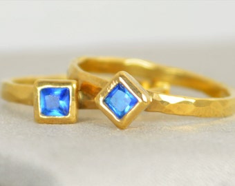 Square Zircon Ring, Blue Zircon  Gold Ring, December Birthstone Ring, Square Stone Mothers Ring, Square Stone Ring