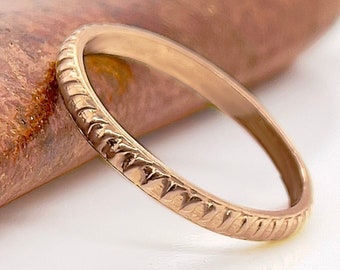 Rose Gold Coin Edge Ring, 2.5mm Solid Rose Gold Bohemian, Rustic Wedding Ring, Choose 10k, 14k,  or 18k Solid Gold Rings,  Boho Ring