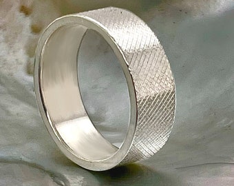 6mm Wide Solid Sterling Silver Florentine Wedding Band,   .925 Sterling Silver Ring, Classic Wedding Ring,   Free Engraving