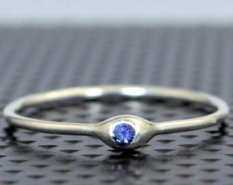 Dainty Sterling Silver Sapphire Mothers Ring, Sapphire Birthstone, Tiny Sapphire Ring, Dew Drop Ring, Stacking Ring, September Birthday Gift