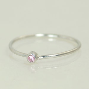 Tiny Pink Tourmaline Ring, White Gold Tourmaline Ring, Pink Tourmaline Stacking Ring, Pink Mothers Ring, October Birthstone, Tourmaline Ring image 1