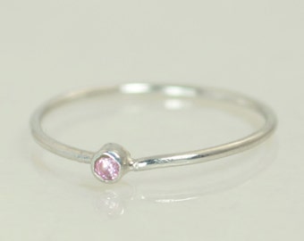 Tiny Pink Tourmaline Ring, White Gold Tourmaline Ring, Pink Tourmaline Stacking Ring, Pink Mothers Ring, October Birthstone, Tourmaline Ring