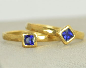 Square Sapphire Ring, Sapphire  Gold Ring, September's Birthstone Ring, Square Stone Mothers Ring, Square Stone Ring, Sapphire Ring