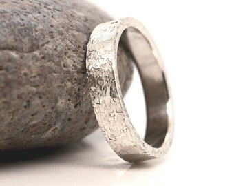 Flat 4mm Silver Ring with Silk Finish - Unique Textured Wedding Band, Elegant Sterling Silver Jewelry, Minimalist and Rustic