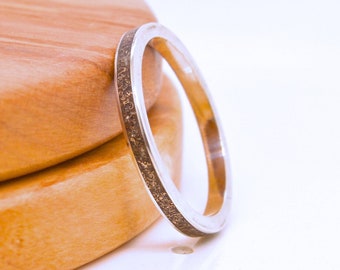 Bronze Inlaid in a Silver Ring - 2mm Wide, Perfect for 8th Anniversary Gift for wife , Free Engraving, Eternity Band - Bespoke Band