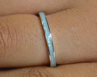 Aquamarine 2mm Wide Silver Ring - Aqua Eternity Band - Thin Stacking Ring with Natural Aquamarine Inlaid Stone - Bespoke Birthstone Jewelry