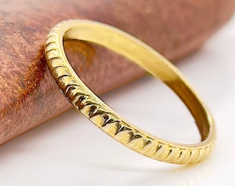 Solid Gold Coin Edge Pattern Ring, 2.5mm,Bohemian, Rustic Wedding Ring, Choose 10k, 14k,  18k, or 22k Solid Gold Rings, Boho Ring, Rustic