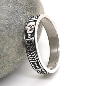 Sterling Silver Skeleton Ring, Memento Mori Jewelry, Mourning Ring, goth band, memorial ring,  Free Inside Ring Engraving