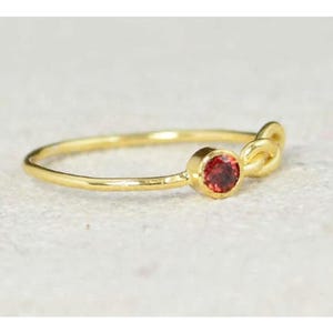 Gold Garnet Infinity Ring, Gold Filled Ring, Stackable Rings, Mother&#39;s Ring, January Birthstone Ring, Gold Infinity Ring, Gold Knot Ring
