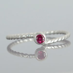 Wave Ring, Silver Wave Ring, Ruby Mothers Ring, Ruby Birthstone Ring, Silver Twist Ring, Unique Mother's Ring, Ruby Ring, July Birthstone