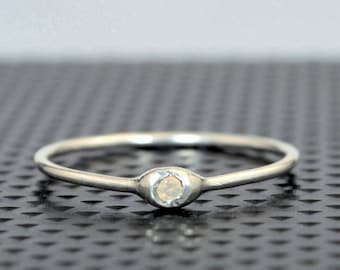 Dainty Silver Opal Mothers Ring, Opal Birthstone, Tiny Opal Ring, Dew Drop Ring, Sterling Silver, Stacking Ring, October Birthday Gift
