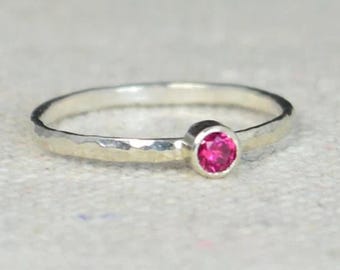 Classic Sterling Silver Ruby Ring, 3mm Silver solitaire, Solitaire, Silver jewelry, July Birthstone, Mothers RIng, Silver band