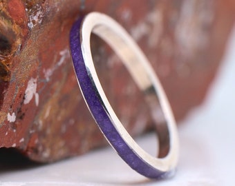 Amethyst 2mm wide Silver Ring, Inlaid Thin Eternity Ring, Natural Stone Birthstone, Perfect Delicate Wedding -Anniversary Band - Bespoke