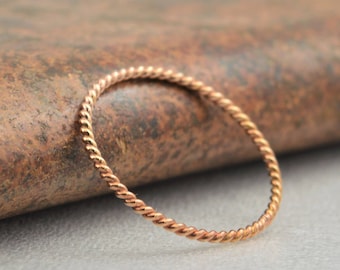 Thin Solid 14k Rose Gold Twist Stackable Ring(s), Stacking Rings, Dainty Rose Gold Ring, Solid Rose Gold Ring, Rose Gold Rings, Spiral Ring