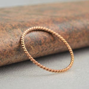 Thin Solid 14k Rose Gold Twist Stackable Rings, Stacking Rings, Dainty Rose Gold Ring, Solid Rose Gold Ring, Rose Gold Rings, Spiral Ring image 1