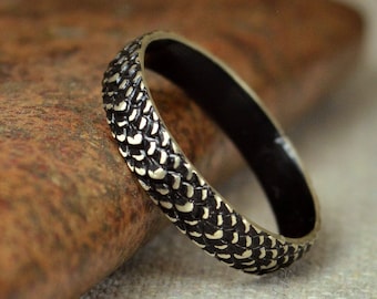 Black Snake Scale Ring, Sterling Ring, Black Dragon Scale Ring, Black Dragon Ring, Black Snake Ring, Black Snake Skin Ring, Silver band BOHO