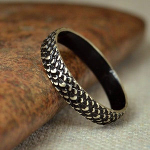 Black Snake Scale Ring, Sterling Ring, Black Dragon Scale Ring, Black Dragon Ring, Black Snake Ring, Black Snake Skin Ring, Silver band BOHO image 1