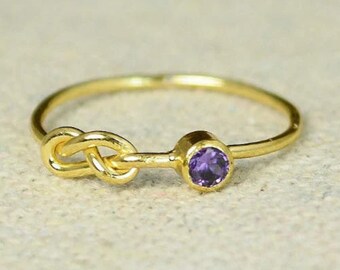 Gold Amethyst Infinity Ring, Gold Filled Ring, Stackable Rings, Mothers Ring, February Birthstone, Gold Infinity Ring, Gold Knot Ring