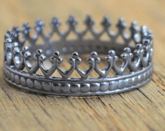 Gun Metal Princess Ring, Crown Ring, Gun metal Ring, Gun metal Silver Ring, Tiara Ring, Silver Crown Ring, Queen Ring, Princess Crown Ring