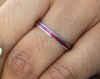 Garnet 2mm wide Silver Ring, Inlaid Thin Eternity Ring, Natural Stone Birthstone, Perfect Delicate Wedding -Anniversary Band - Bespoke