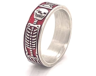 Sterling Silver Skeleton Ring, Memento Mori Ring, Mourning Ring, goth jewelry, memorial ring, 6mm Wide Ring, Free Inside Ring Engraving