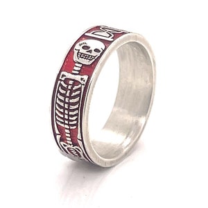 Sterling Silver Skeleton Ring, Memento Mori Ring, Mourning Ring, goth jewelry, memorial ring, 6mm Wide Ring, Free Inside Ring Engraving image 1