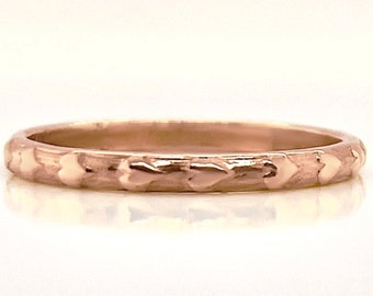 2.5mm Solid Rose Gold Bohemian Heart Ring, Rustic Wedding Ring, Choose 10k, 14k,  or 18k Solid Gold Rings, Gold Boho Ring, Rustic Rose Gold