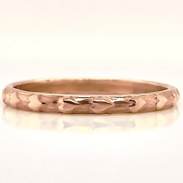 2.5mm Solid Rose Gold Bohemian Heart Ring, Rustic Wedding Ring, Choose 10k, 14k,  or 18k Solid Gold Rings, Gold Boho Ring, Rustic Rose Gold