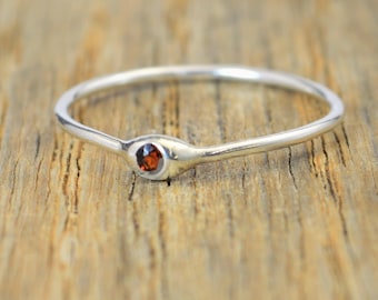 Dainty Silver Garnet Mothers Ring, Garnet Birthstone, Tiny Garnet Ring, Dew Drop Ring, Sterling Silver, Stacking Ring, January Birthday Gift